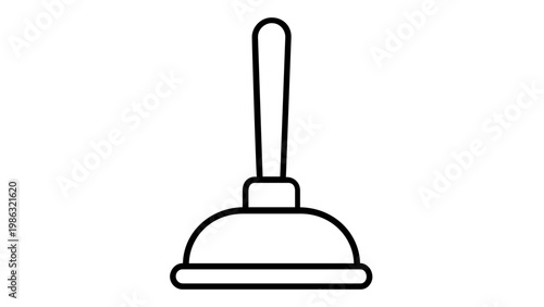 Minimalist black and white vector line icon illustration of a toilet plunger for bathroom plumbing maintenance, unclogging drains, and cleaning, isolated on white for web and graphic design.