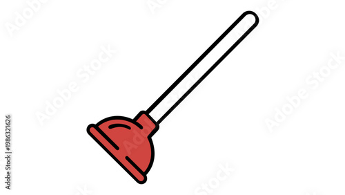 Minimalist Red Plunger Vector Icon Illustration for Bathroom Plumbing Maintenance and Clogged Drain Repair, Scalable Flat Design Graphic Element Isolated on White Background, AI-Generated.