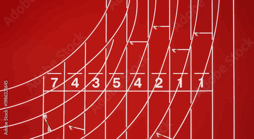 Athletics Running Track Design With Sequential Numbers and Curved White Lines Graphics