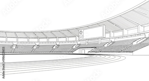 Athletics Stadium Blueprint Depicting Structural Design And Architectural Perspective