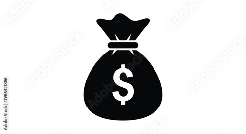 Vector graphic illustration of a black money bag with a dollar sign