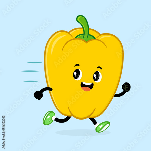 Yellow bell pepper cartoon character running for fitness