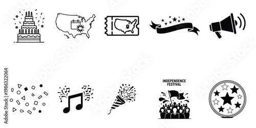 Independence day usa icons celebrating freedom with patriotic symbols fireworks