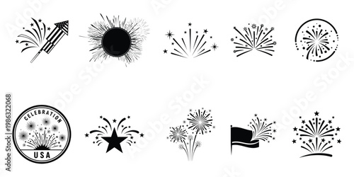 Vintage independence day usa fireworks patriotic symbols collection