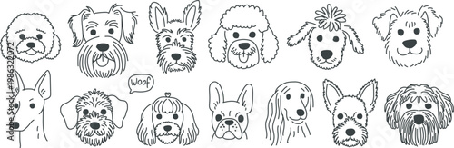 Hand drawn dogs set scribble chalk or charcoal style. funny puppy whimsical grunge charcoal art for tshirt print, placard, poster or stickers.