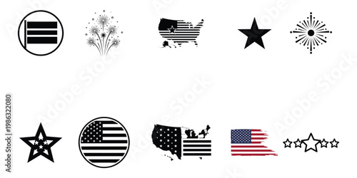 Patriotic independence day usa icons american flags stars fourth of july