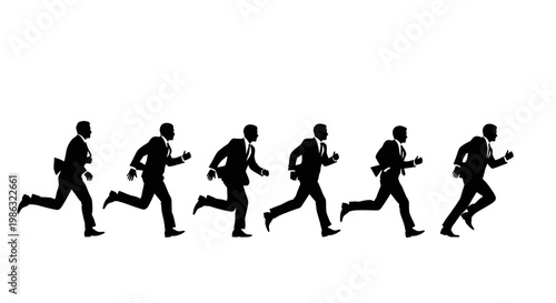 Businessmen in Silhouette Sprinting in Sequence Against White Background
