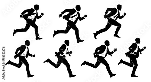 Businessmen Running in Various Silhouettes, Depicting Speed and Determination