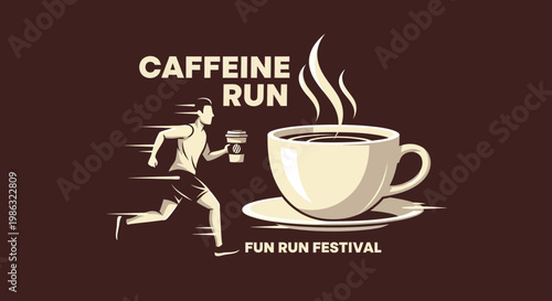 Caffeine Run: Energizing Fun Run Festival Vector Illustration For Advertising And Branding