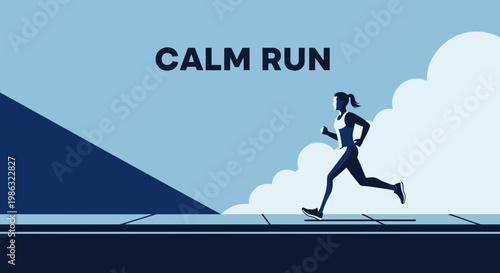 Calm Runner Silhouetted Against a Minimalist Landscape with Soft Blue Tones and Atmosphere