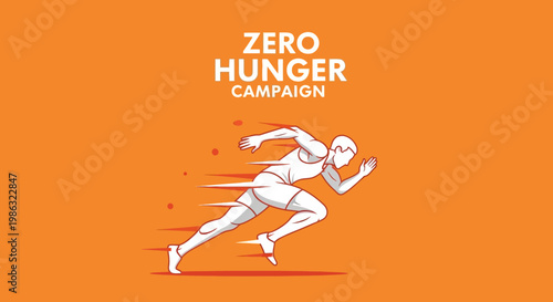 Campaign Against Hunger Depicted Through Athlete Silhouette on Vibrant Orange Background