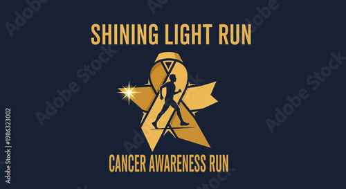 Cancer Awareness Charity Run Emblem Displays Shining Light And Hope With Gold Star Symbol