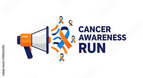 Cancer Awareness Promotion Design: Megaphone Announcing Fundraising Run for a Cure Campaign