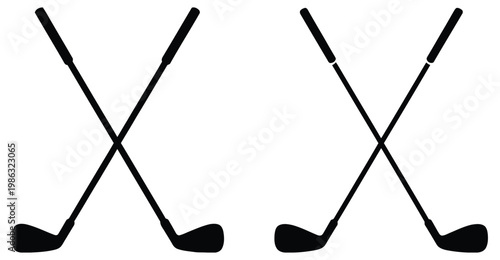 Crossed golf clubs icon set in outline solid and blue style clean golf equipment vector