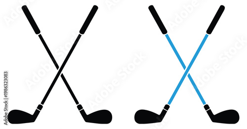 Crossed golf clubs icon set in outline solid and blue style clean golf equipment vector