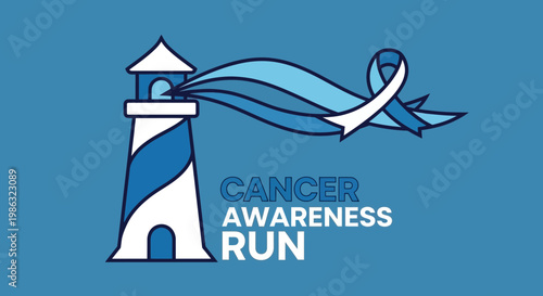 Cancer Awareness Promotion With Lighthouse and Ribbon Symbol for Fundraiser Drive.
