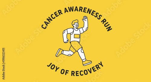Cancer Awareness Run Graphic Depicting Joyful Recovery and Collective Strength Together Forever