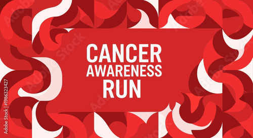 Cancer Awareness Run Graphic Featuring Abstract Red and White Shapes and Text Design