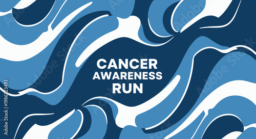 Cancer Awareness Run Graphic: Navy and Blue Abstract Waves Illustrate Event's Compassion and
