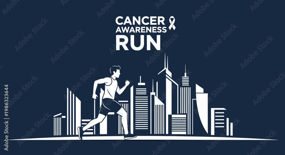 Fototapeta premium Cancer Awareness Run Promoting Health and Support in the Cityscape Illustration