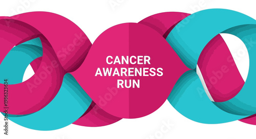 Cancer Awareness Run Promoting Health and Support, Modern Design with Ribbon Elements and Clean