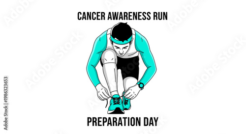 Cancer Awareness Run Preparation Day Athlete Tying Shoelaces Inspiring Spirit