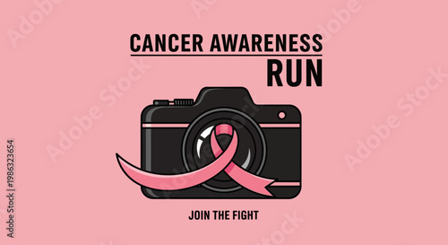 Cancer Awareness Run Photography Concept Featuring Pink Ribbon for Support and Fundraising