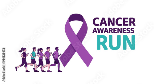 Cancer Awareness Run Promoting Health and Supporting Cause Shown on White Background