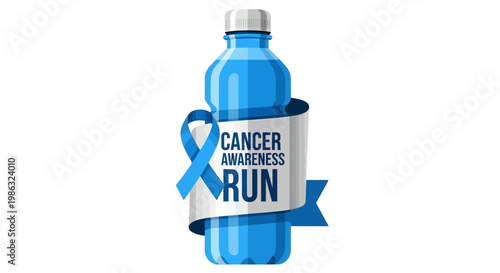 Cancer Awareness Run Promotional Image With Water Bottle And Ribbon Symbol of Hope and Support