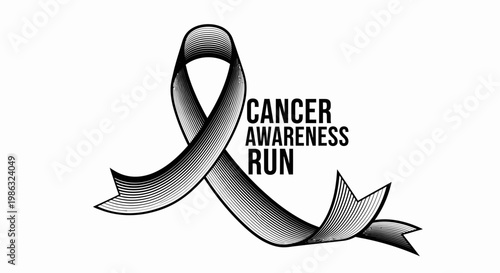 Cancer Awareness Run Ribbon Symbol Depicting Hope and Strength with Linear Details