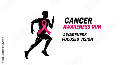 Cancer Awareness Run: Runner Silhouette with Pink Ribbon Symbolizing Support and Hope