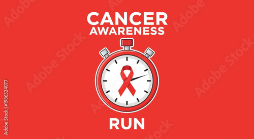 Cancer Awareness Run Stopwatch Ribbon Solidarity Urgent Movement Concept