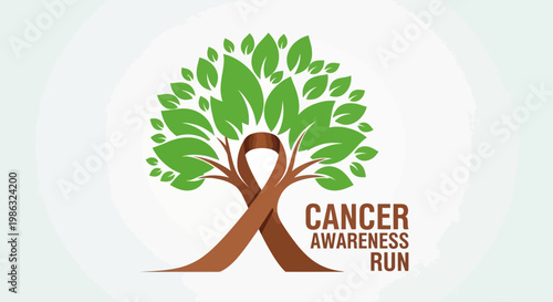 Cancer Awareness Run Symbolized by a Tree with a Ribbon, A Call for Action.