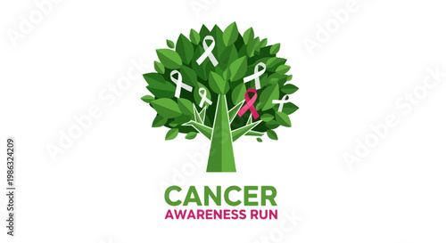 Cancer Awareness Run Symbolizes Hope and Support With a Tree and Ribbons Illustration