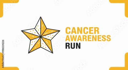 Cancer Awareness Run Symbol Sign With Golden Star Illustration On White Background