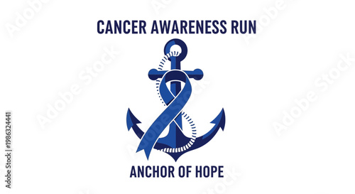 Cancer Awareness: Symbolic Anchor Of Hope, Illustrating Strength And Support, Blue Ribbon