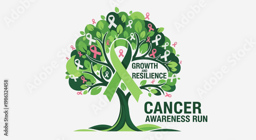 Cancer Awareness, Growth, and Resilience: A Green Ribbon Tree Symbolizing Hope and Support