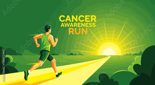 Cancer Awareness Run Visual Depiction Of A Runner Towards The Sunrise Vector Illustration