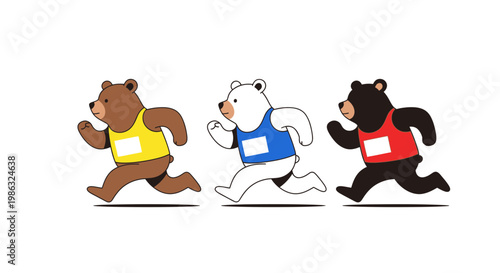 Cartoon Bears Racing Illustration, Showcasing Competition, Speed, and Athleticism Effort
