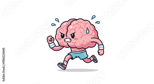 Cartoon Brain Actively Running to Showcase Mental Training and Cognitive Exercise