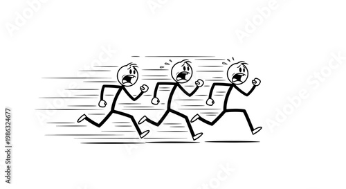 Cartoon Figures Sprinting For Their Lives With Expressions Of Panic And Extreme Fear