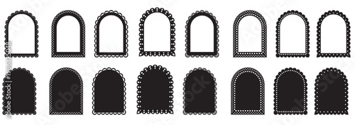 Scalloped Acrh Frames, Decorative Arch Shapes for Card Making, Signs, Cake Toppers, Webpages, Posters. Black Vector Frame Collection