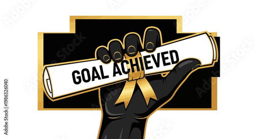 Celebratory Achievement: The Hand Presents a Goal Achieved Scroll Icon for Success