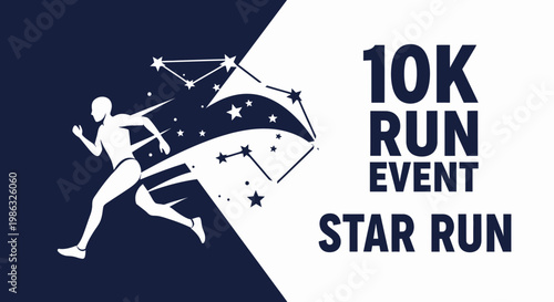 Celestial Runner at Night: Starry 10K Run Event Announcement Illustration