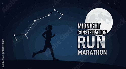 Celestial Night Running Marathon Under Starry Skies And Full Moon