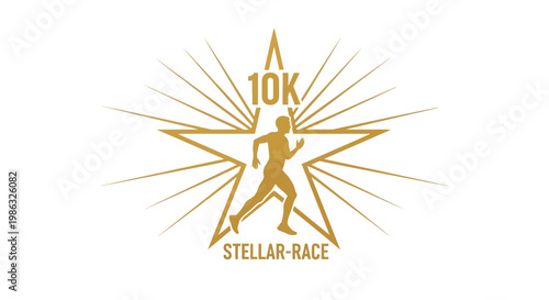 Celestial Stellar Race Featuring a 10K Running Event Emblem and Starburst Design