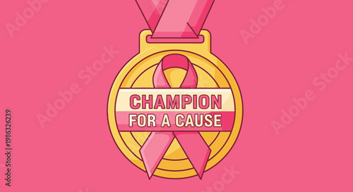 Championing Awareness: A Medal Symbolizing Support, Fighting For a Noble Cause, Breast Cancer