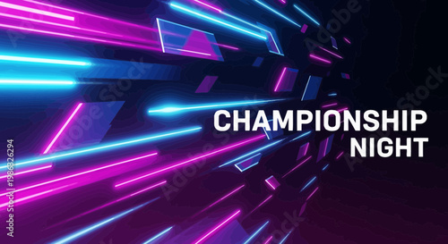 Championship Night: Dynamic Abstract Neon Design in Purple and Blue Hues to Celebrate