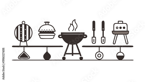 Minimal BBQ & Grilling Icon Set – Barbecue Tools and Cooking Fire Symbols
