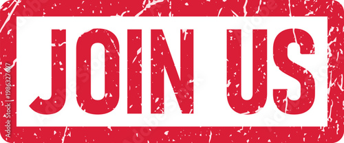 Red join us text stamp.